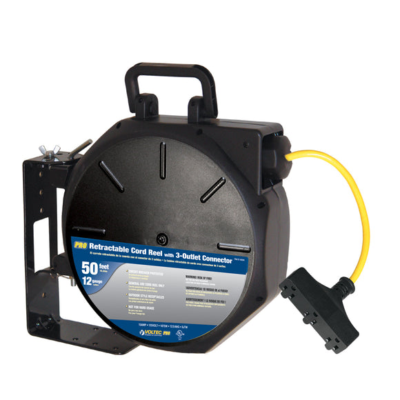 Voltec 50 ft 3-Outlet Retractable Cord Reels