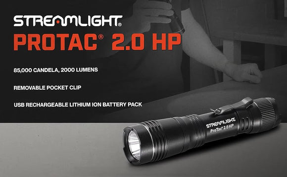 ProTac® 2.0 HP – 2,000 Lumen Rechargeable High-Performance Flashlight (SL-B50 Battery)