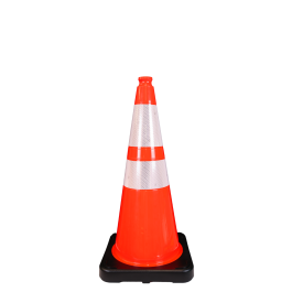 PVC Cone, 28" Wide Body (1) 4" & (1) 6" 3M Reflective (3340) Collars, 10 lbs