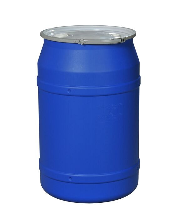 Eagle 55 Gallon, Metal Lever-Lock, Plastic Barrel Drum with 1x2" and 1x3/4" Bung Holes, Blue - 1656MBBG — product view