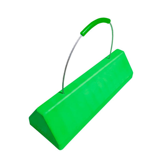 Checkers 24" Single SafeRay™ Hi Viz Commercial Aircraft Chock for Narrow and Wide Body Aircraft with Cable Handle and Urethane Grip, Green - CAC24 — product view