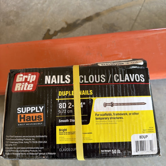 Grip-Rite 8D Bright Duplex Nails – 2-1/4 in – 50 lb Box