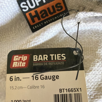 Grip-Rite 16 ga Bar Ties – 6 in – 1,000/Roll – 5 Rolls/Carton - 0