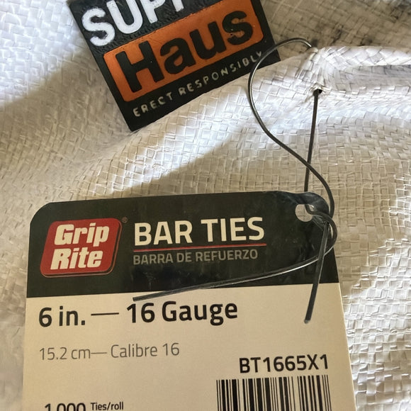 Grip-Rite 16 ga Bar Ties – 6 in – 1,000/Roll – 5 Rolls/Carton