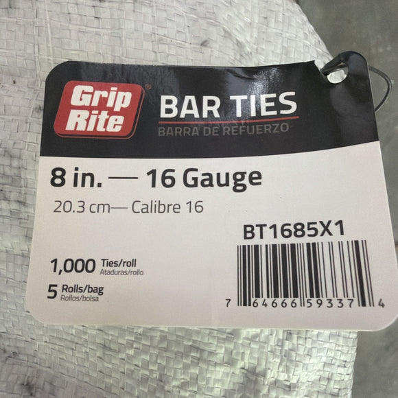 Grip-Rite 16 ga Bar Ties – 8 in – 1,000/Roll – 5 Rolls/Carton