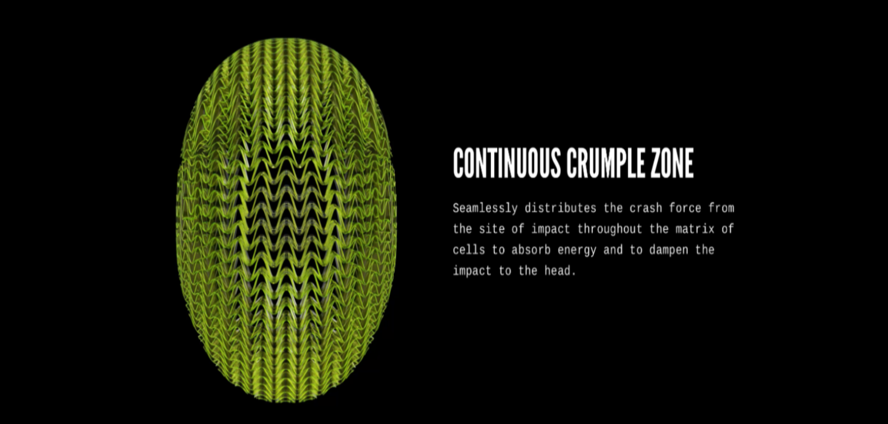 Green crumple zone design with text on a black background