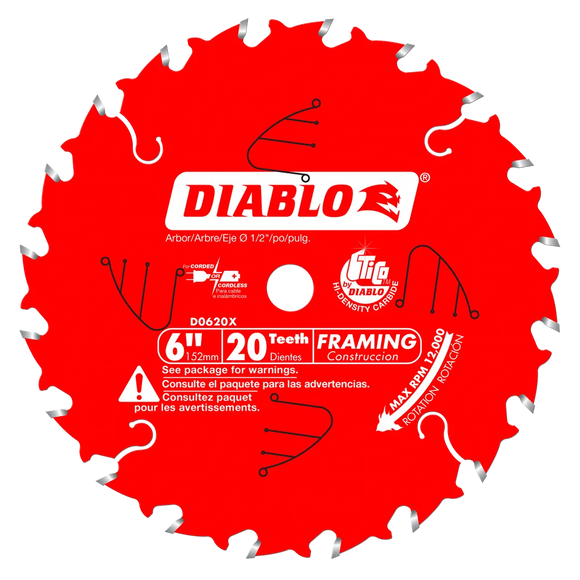 6 In. X 20 Tooth Framing Saw Blade For Porter Cable Saw Boss-D0620X-2047