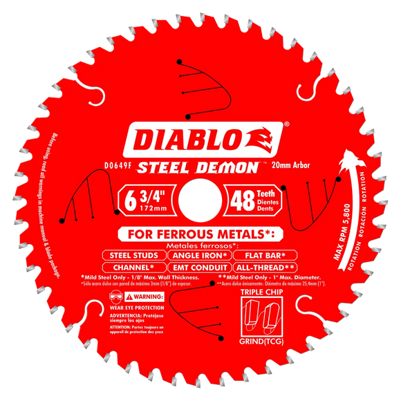 6-3/4 In. X 48 Tooth Steel Demon Carbide-Tipped Saw Blade For Metal-D0649F-2055