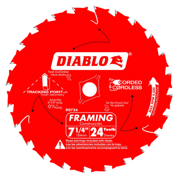 7-1/4 In. X 24 Tooth Wormdrive Framing Saw Blade-D0724W-2064