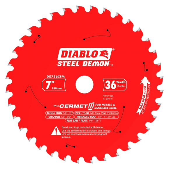7 In. X 36?Tooth (20Mm Arbor) Steel Demon Cermet Ii Saw Blade For Metal & Stainless Steels-D0736CFM-2063