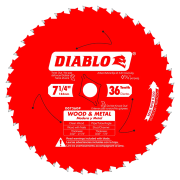 7-1/4 In. X 36 Tooth Wood & Metal Carbide Saw Blade-D0736GPA-2067