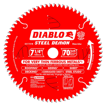 7 In. X 70 Tooth Steel Demon Carbide-Tipped Saw Blade For Metal (20Mm Arbor)-D0770FM-2076