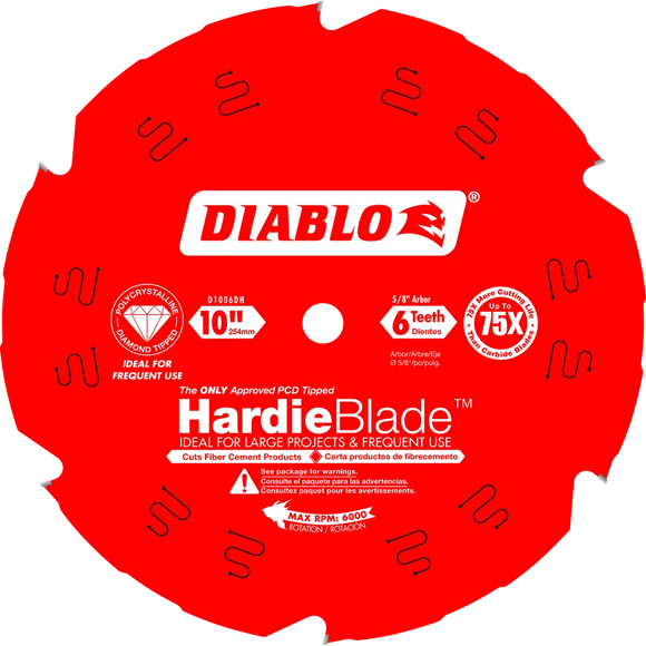10 In. X 6 Tooth (Pcd) Fiber Cement Hardieblade-D1006DH-2085
