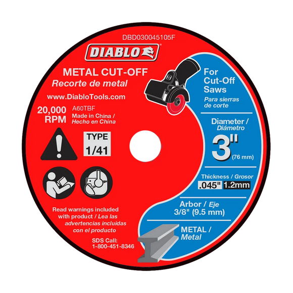 3 in. Metal Cut Off Disc - Thin Kerf (5-Pack) | Diablo Tools | PCS