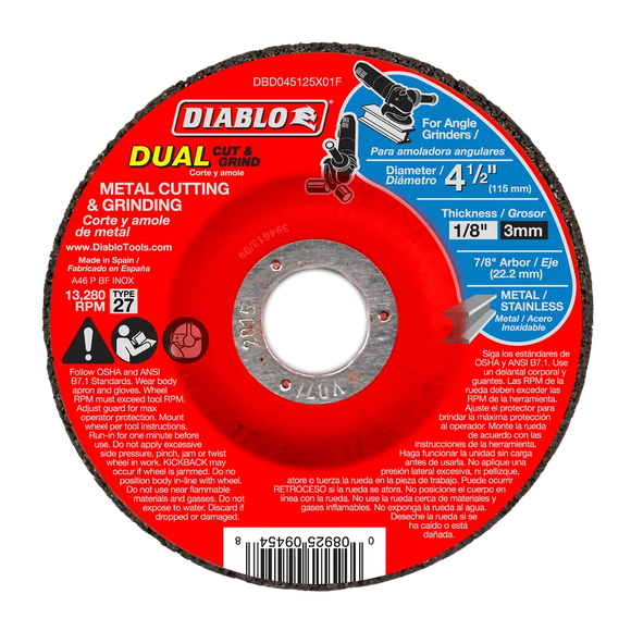4-1/2 in. Metal Dual Cut & Grind Disc - Type 27 | Diablo Tools | PCS