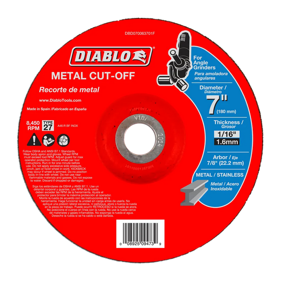 7 in. Metal Cut Off Disc - Type 27 | Diablo Tools | PCS