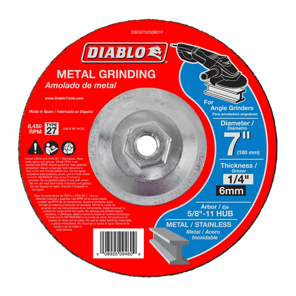 7 in. Metal Grinding Disc - Type 27 HUB | Diablo Tools | PCS