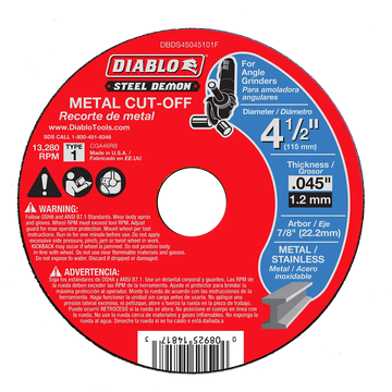 Steel Demon 4-1/2 in. Type 1 Metal Cut-Off Disc | Diablo Tools | PCS