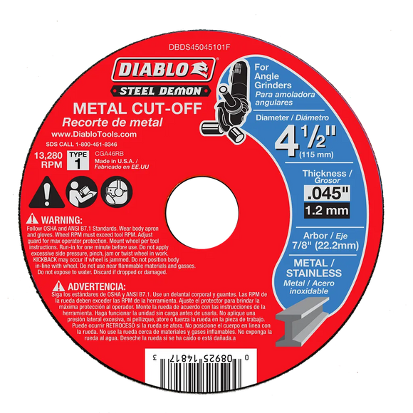 Steel Demon 4-1/2 in. Type 1 Metal Cut-Off Disc | Diablo Tools | PCS