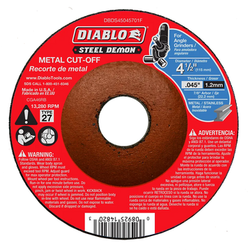 Steel Demon 4-1/2 in. Type 27 Metal Cut-Off Disc | Diablo Tools | PCS