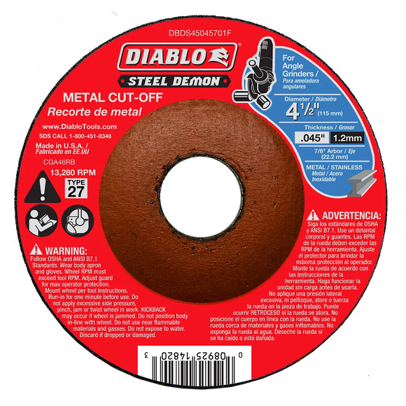 Steel Demon 4-1/2 in. Type 27 Metal Cut-Off Disc | Diablo Tools | PCS