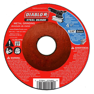 Steel Demon 4-1/2 in. Type 27 Metal Grinding Disc | Diablo Tools | PCS