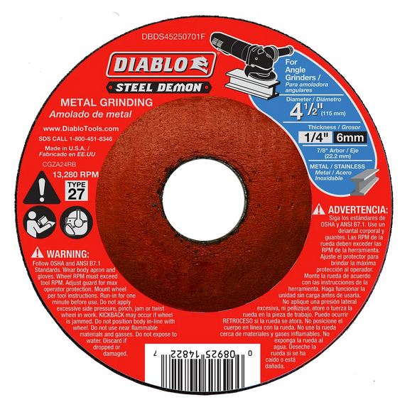 Steel Demon 4-1/2 in. Type 27 Metal Grinding Disc | Diablo Tools | PCS