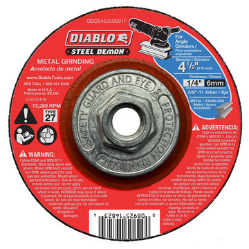 Steel Demon 4-1/2 in. Type 27 HUB Metal Grinding Disc | Diablo Tools | PCS
