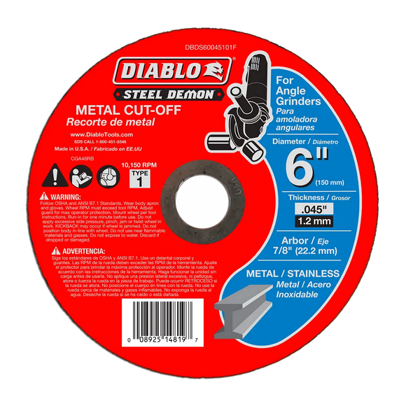 Steel Demon 6 in. Type 1 Metal Cut-Off Disc | Diablo Tools | PCS
