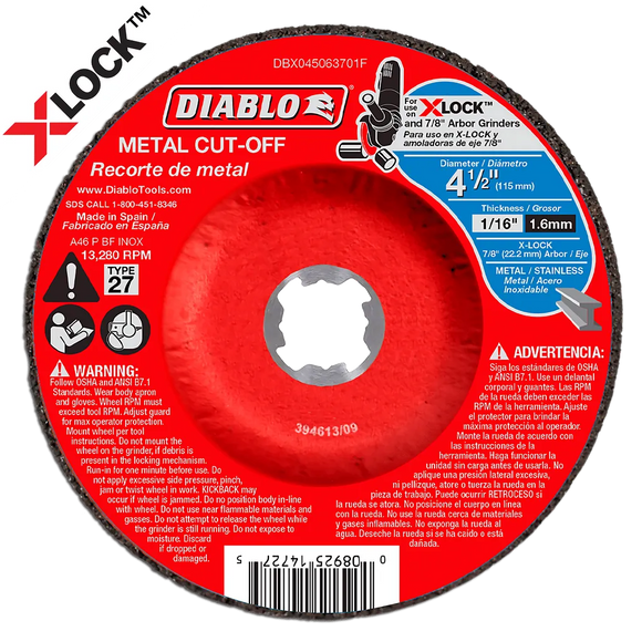 4-1/2 in. Type 27 Metal Cut-Off Disc for X-Lock and All Grinders | Diablo Tools | PCS