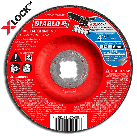 4-1/2 in. Type 27 Metal Grinding Disc for X-Lock and All Grinders | Diablo Tools | PCS