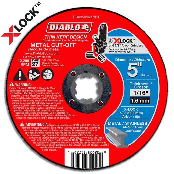 5 in.Type 27 Metal Cut-Off Disc for X-Lock and All Grinders | Diablo Tools | PCS
