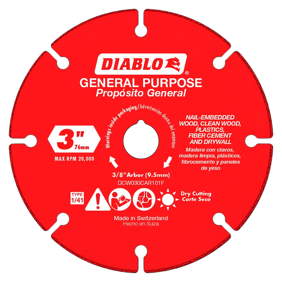 3 in. Carbide Grit Cut-Off Wheel for Multi-Materials | Diablo Tools | PCS