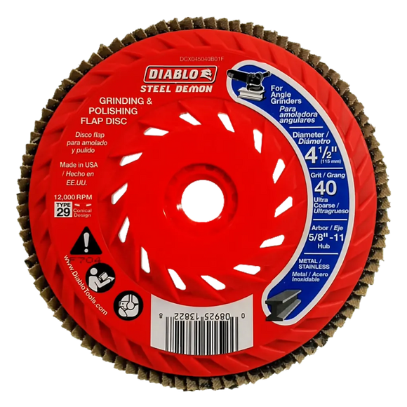 4-1/2 in. Steel Demon Flap Disc 40 Grit - with Speed Hub | Diablo Tools | PCS