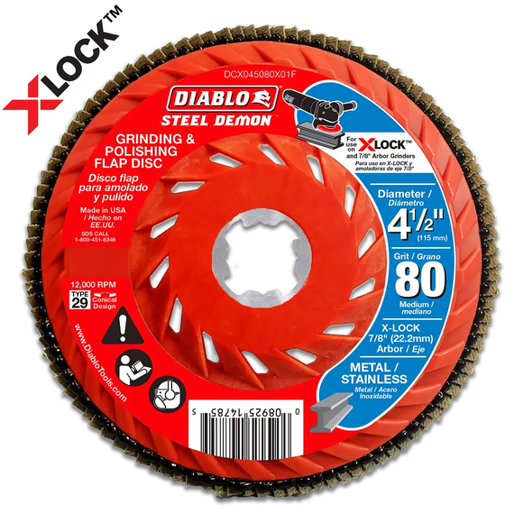 4-1/2 in. 80-Grit Flap Disc for X-Lock and All Grinders Pro Bulk Pack (3-Pack) | Diablo Tools | PCS