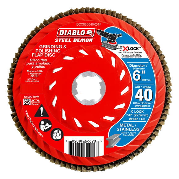6 in. 40-Grit Flap Disc for X-Lock and All Grinders | Diablo Tools | PCS