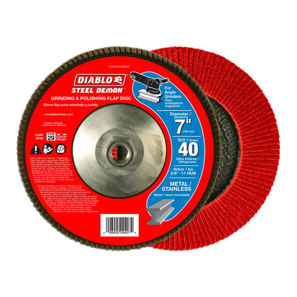 7 in. Steel Demon Flap Disc 40 Grit with Hub | Diablo Tools | PCS