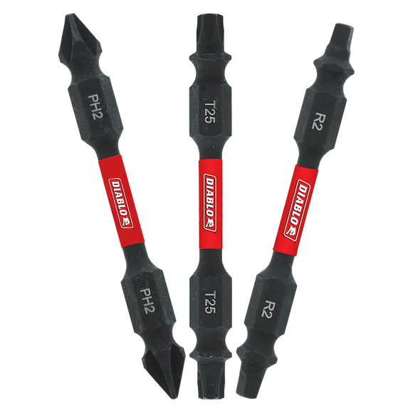 2-1/2 In. Double-Ended Phillips, Square And Torx Drive Bit Assorted Pack (3-Piece)-DDEV25-S3-2462