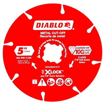 5 in. Diamond Rimmed Disc for Metal Cutting with X-Lock and All Grinders | Diablo Tools | PCS
