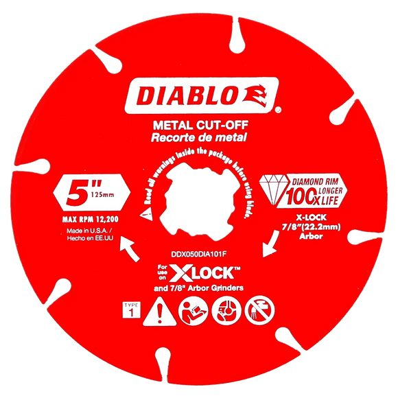5 in. Diamond Rimmed Disc for Metal Cutting with X-Lock and All Grinders | Diablo Tools | PCS