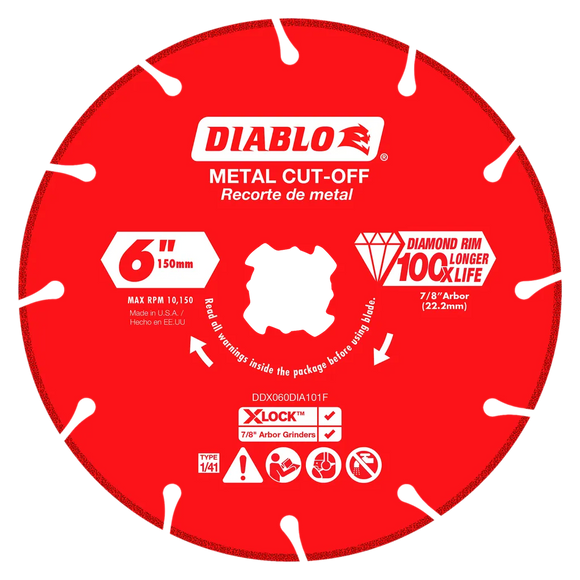 6 in. Diamond Rimmed Disc for Metal Cutting for X-Lock and All Grinders | Diablo Tools | PCS