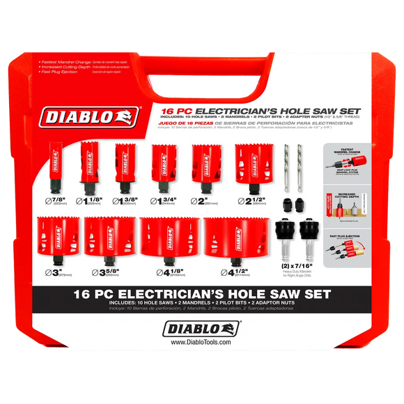 16 Pc Electrician'S Bi-Metal Hole Saw Set-DHS16SEL-2520