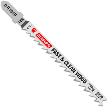 4 in. 6 TPI High Carbon Steel T-Shank Jig Saw Blades for Fast Cuts in Clean Wood (5-Pack) | Diablo Tools | PCS