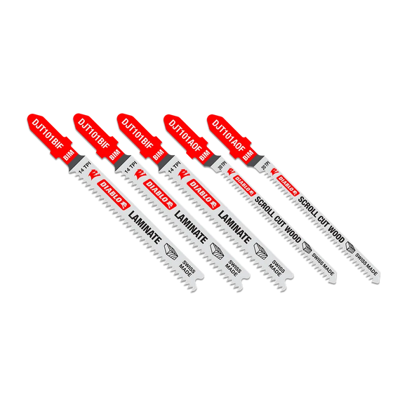 5 pc Bi-Metal T-Shank Jig Saw Blade Set for Laminate Cutting (5-Piece) | Diablo Tools | PCS