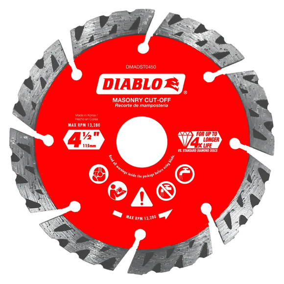 4-1/2 in. Diamond Segmented Turbo Cut-Off Discs for Masonry | Diablo Tools | PCS