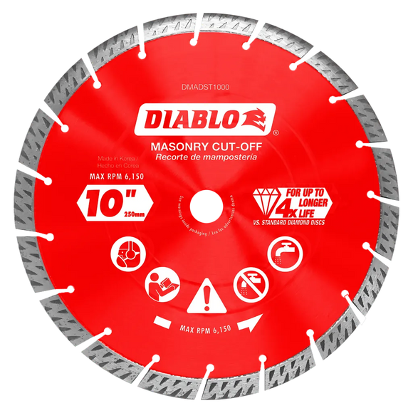 10 in. Diamond Segmented Turbo Cut-Off Discs for Masonry | Diablo Tools | PCS