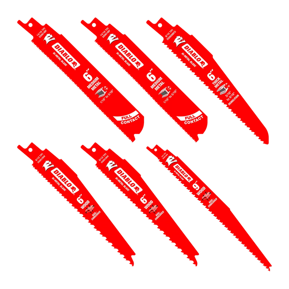 6 pc Nail-Embedded Wood and Metal Cutting/Demolition Recip Set | Diablo Tools | PCS