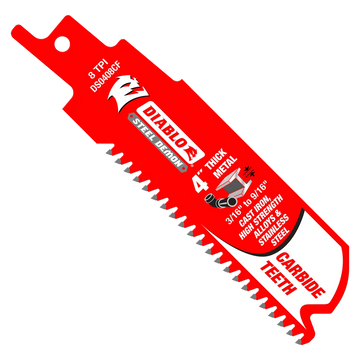 4 in. Steel Demon Carbide Recip Blades for Thick Metal (3/16 in. - 9/16 in.) Cutting (3-Pack) | Diablo Tools | PCS