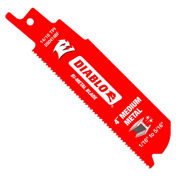 4 in. Bi-Metal Recip Blade for Medium Metal Cutting (3/32 in. to 5/16 in.) (2-Pack) | Diablo Tools | PCS
