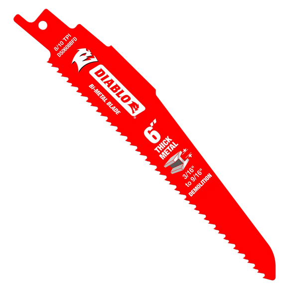 6 in. Bi-Metal Recip Blade for Thick Metal/Demolition (3/16 in. to 9/16 in.) (2-Pack) | Diablo Tools | PCS